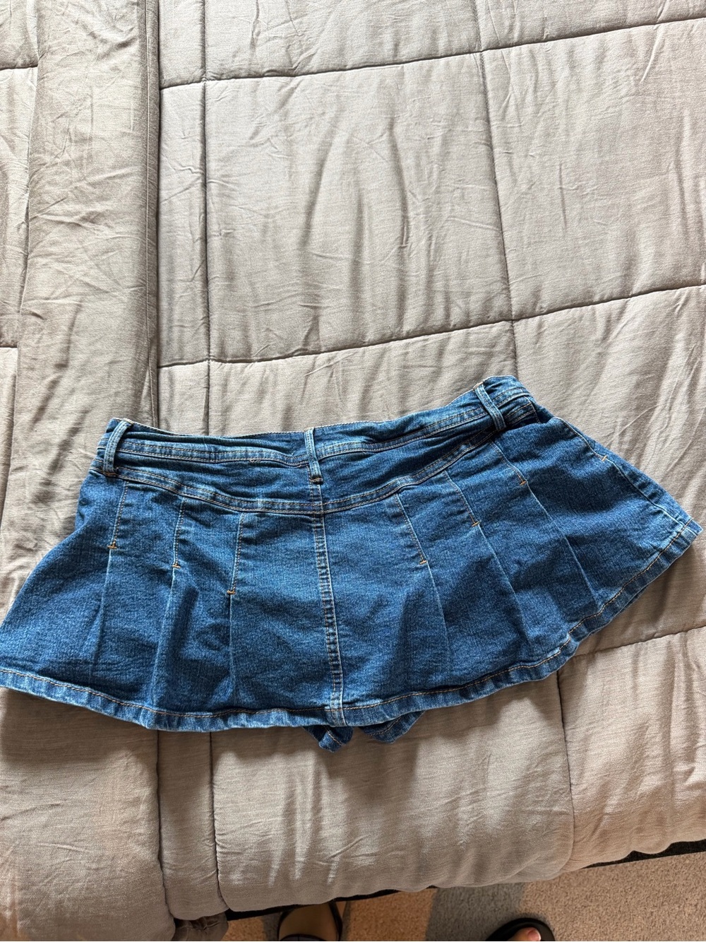 BDG Blue Denim Pleated Skater Mini Skirt